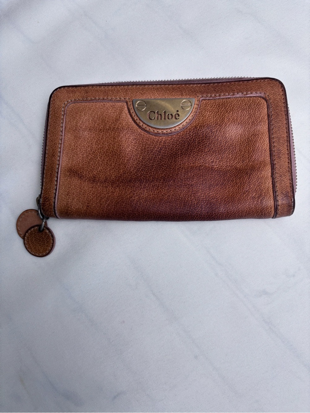 Chloe Eclipse Zip Around Continental Wallet Vintage Tan Leather Gold Hardware